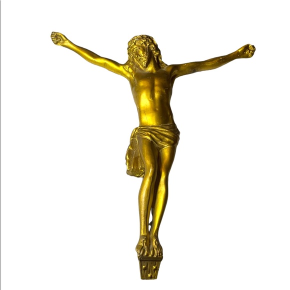 Antique Black Oak wood Victorian Heavy Brass Crucifix Religious Jesus Wall hang - Picture 12 of 16